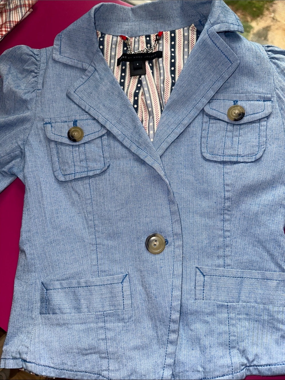 Marc By Marc Jacobs Light Blue Cotton Blazer with Plaid Lining